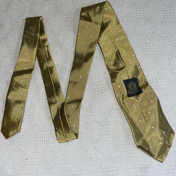 Oxxford Clothes Men’s Dress Toe Size 57” 3.5” Gold Dotted Silk Business Formal - Picture 8 of 12